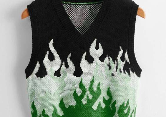 Fire Pattern Colorblock Sweater Vest