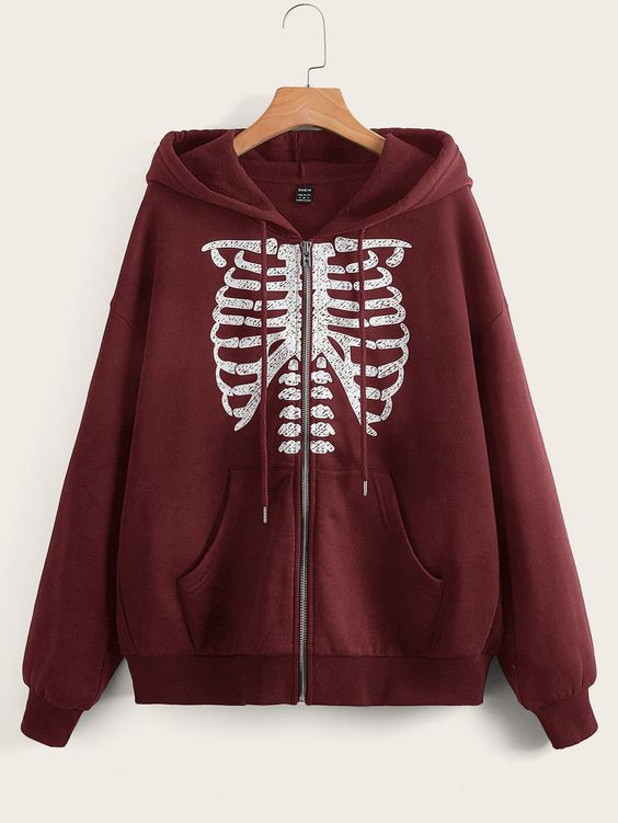 Burgundy Casual  Long Sleeve Polyester Halloween Zip Up Embellished Non-Stretch Spring/Fall Women Sweatshirts