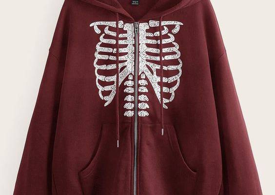 Burgundy Casual  Long Sleeve Polyester Halloween Zip Up Embellished Non-Stretch Spring/Fall Women Sweatshirts