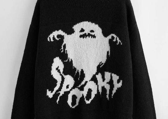 Drop Shoulder Spooky Pattern Sweater Easy 30 day return policy