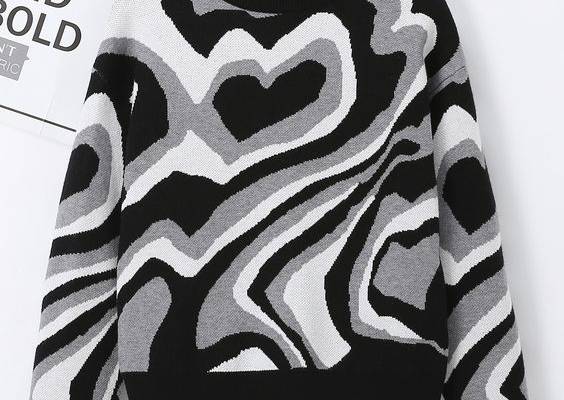 Black and White Casual  Long Sleeve Acrylic Graphic,Heart Pullovers Embellished Medium Stretch Spring/Fall Girls Clothing