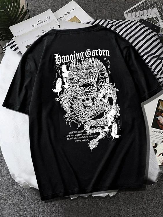 Rapazes Camiseta Carta Gráfico de Dragão