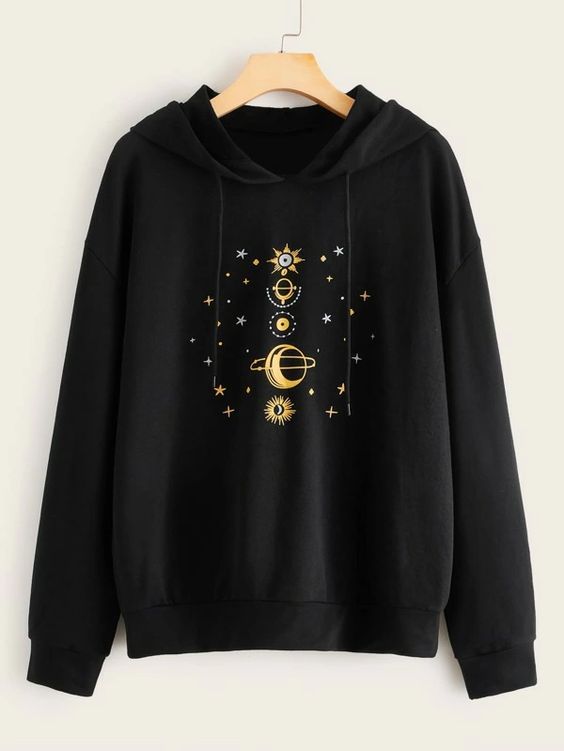 Galaxy Print Drawstring Hooded Sweatshirt Easy 30 day return policy
