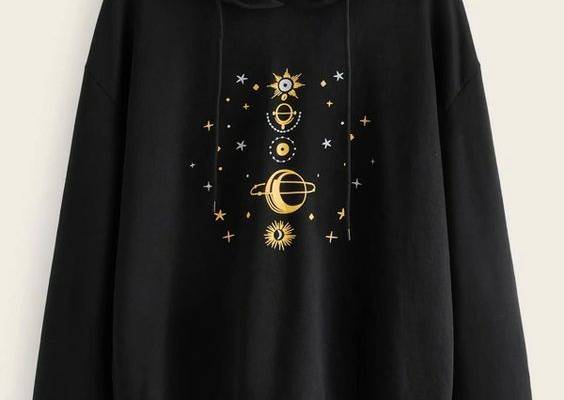 Galaxy Print Drawstring Hooded Sweatshirt Easy 30 day return policy