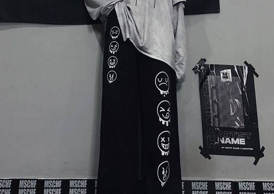 E-girl Style Wide Leg Pants - Black, L