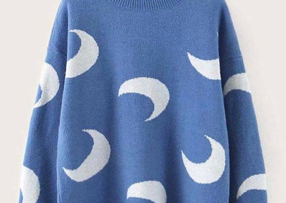 Drop Shoulder Moon Pattern Sweater