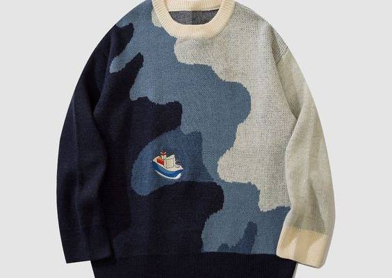Sailboat Embroidery Sweater