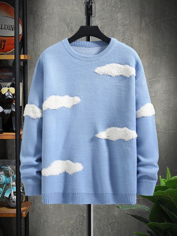 Baby Blue Casual Collar Long Sleeve Fabric Graphic Pullovers Embellished Slight Stretch Spring/Fall Men Clothing