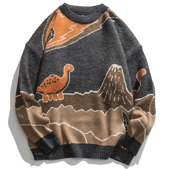 A comfy and stylish sweater you don’t have to think twice about. our knit sweater with cartoon dinosaur and volcanoes, which is cute and cool, and bring lazy and casual sense, definitely on trendy. Material: 100% cotton sweater, soft and comfortable, silky sheen, and exceptional color retention. Machine wash, dry flat. Features: Crew neck lazy sweater with elastic cuff and hem to lock temperature to keep warm in cold fall and winter, cartoon dinosaur and volcanoes patterned sweater best for outf