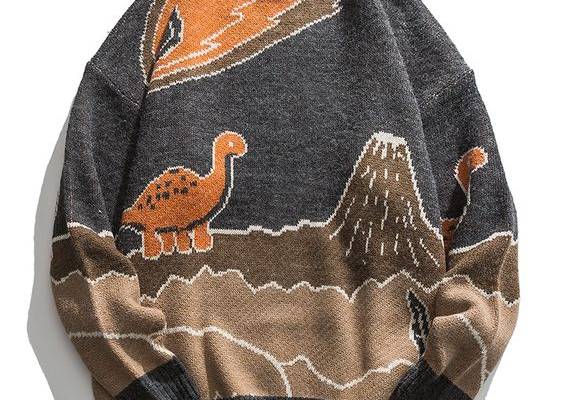 A comfy and stylish sweater you don’t have to think twice about. our knit sweater with cartoon dinosaur and volcanoes, which is cute and cool, and bring lazy and casual sense, definitely on trendy. Material: 100% cotton sweater, soft and comfortable, silky sheen, and exceptional color retention. Machine wash, dry flat. Features: Crew neck lazy sweater with elastic cuff and hem to lock temperature to keep warm in cold fall and winter, cartoon dinosaur and volcanoes patterned sweater best for outf