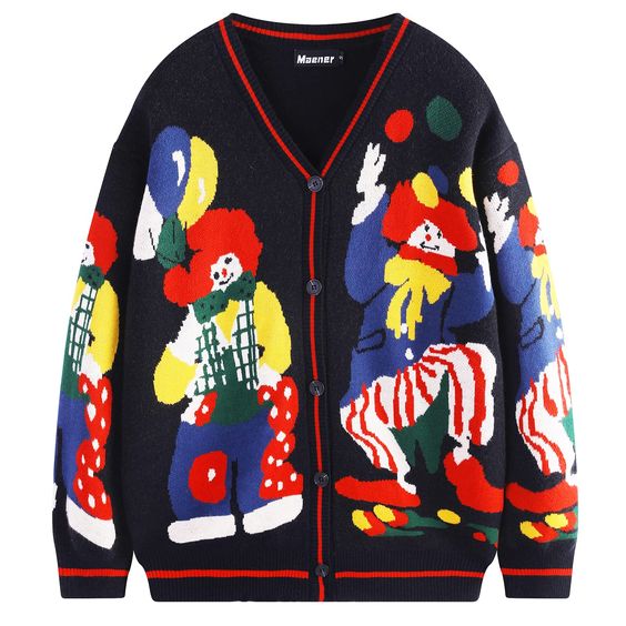 PRICES MAY VARY. Imported Button closure Machine Wash 【Perfect Cozy Cardigan Sweater】This high quality clown sweater! Comfortable fabrics, keep warm,soft to the touch, not easy to wrinkle, not easy to deform, and full of elasticity! 【Unisex Vintage Graphic Sweater】The incredibly stylish men’s