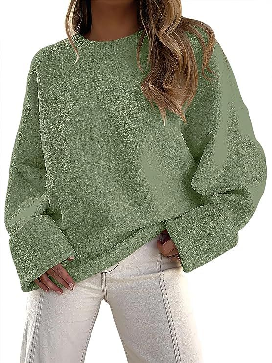 ANRABESS Women’s Crewneck Long Sleeve Oversized Fuzzy Knit Chunky Warm Pullover Sweater Top