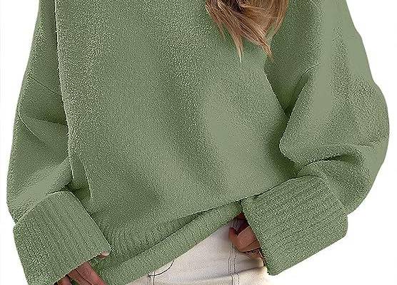 ANRABESS Women's Crewneck Long Sleeve Oversized Fuzzy Knit Chunky Warm Pullover Sweater Top