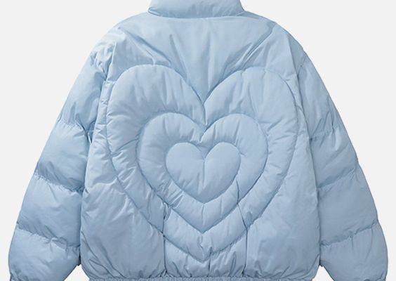 Look and feel your best in our TALISHKO™ - Solid Color Heart Design Winter Coat, a high-quality Puffer Jackets