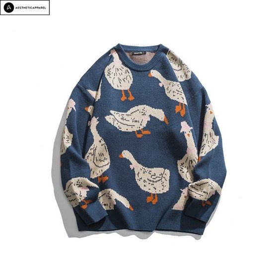 ❗ Please strictly follow measurements in the size chart. ❗ Please make sure that you order a size which will fit you. — ☁ Comfy and aesthetic goose pattern sweater. Our animal print sweater will be a great addition to your looks. This streetwear pullover looks perfect for all seasons. Great for parties and casual wear! You will look incredible wearing this knitted sweater and you will not be able to count the number of compliments you will receive. This product can be an amazing gift for her o