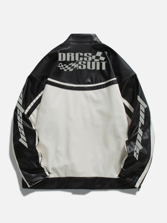Description：Introducing our latest motorcycle jacket, featuring a sleek and sporty design! The black and white color-blocked pattern gives off a race-inspired vibe, while the zipper pockets add a touch of practicality to this stylish piece. Made with high-quality materials, this jacket is built to last and will keep you looking sharp for years to come.    Composition: 100% Faux Leather Collar: Stand Collar  Closure: Zipper  Clothing Detail: Racing Style    MODEL INFO       Female 5’4 (162cm) 110