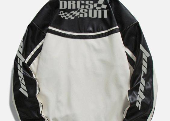 Description：Introducing our latest motorcycle jacket, featuring a sleek and sporty design! The black and white color-blocked pattern gives off a race-inspired vibe, while the zipper pockets add a touch of practicality to this stylish piece. Made with high-quality materials, this jacket is built to last and will keep you looking sharp for years to come.    Composition: 100% Faux Leather Collar: Stand Collar  Closure: Zipper  Clothing Detail: Racing Style    MODEL INFO       Female 5'4 (162cm) 110