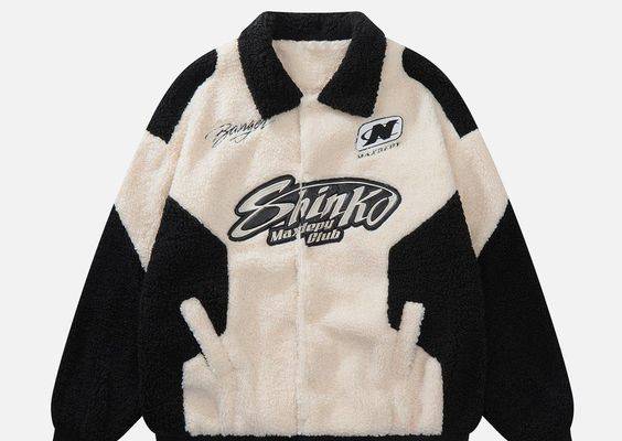 TALISHKO™ - Patchwork Letters Racing Sherpa Coat - Black / L