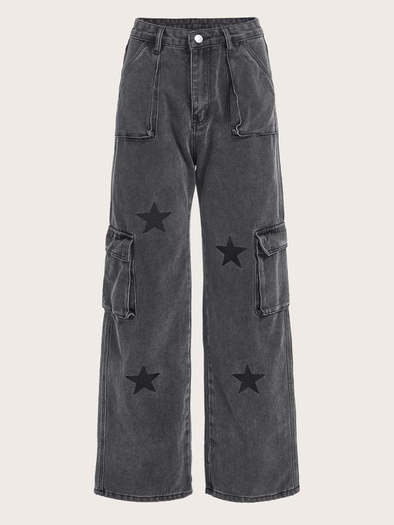 Star Print Flap Pocket Cargo Jeans