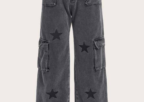 Star Print Flap Pocket Cargo Jeans