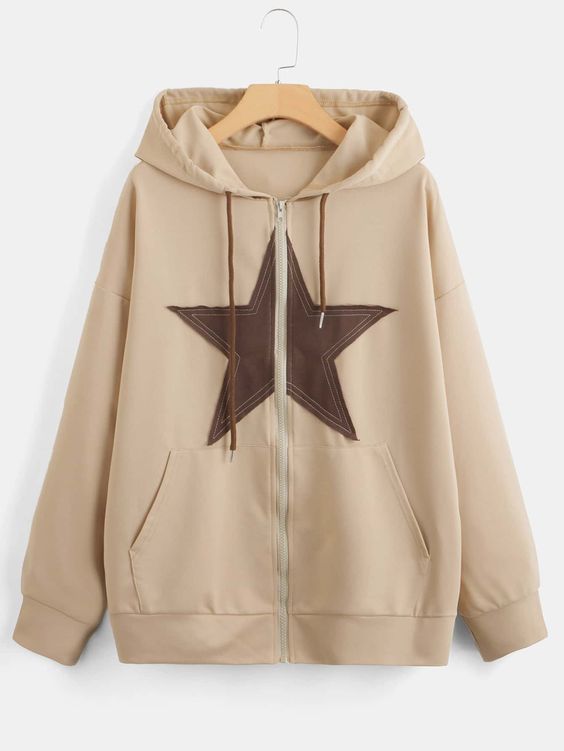 Khaki Casual Collar Long Sleeve Fabric Geometric Zip Up Embellished Non-Stretch  Women Clothing