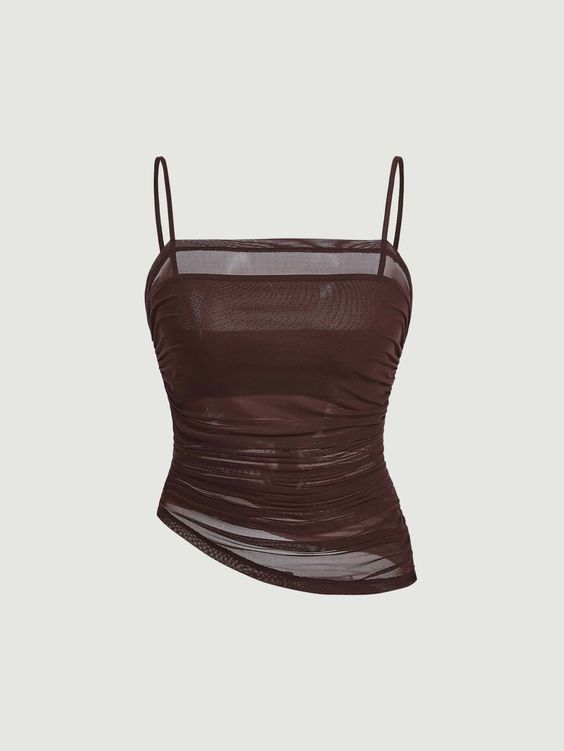 Chocolate Brown Sexy Collar  Knitted Fabric Plain Cami Embellished Medium Stretch  Women Clothing