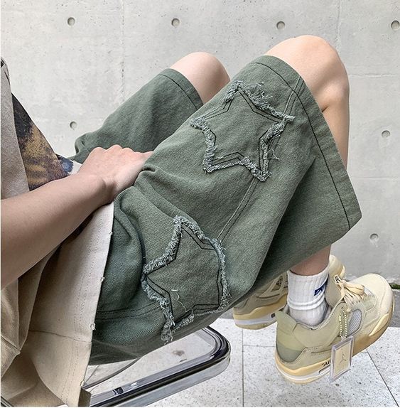 Star Patchwork Shorts Men Vintage Denim Summer Basic Simple All-match Hot Sale High Waist Leisure Ulzzang Streetwear Chic Shorts by VastaLorde on Etsy