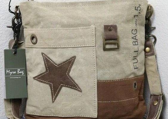 💖NEW Myra Bag Vintage STAR Canvas Shoulder Bag Leather Purse💖FREE SAME DAY SHIPPING IN USA💖Canvas and Leather💖Exterior: Front pocket; Back zipper pocket💖27