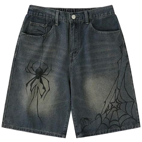 Lemandik Casual Denim Shorts Spider Web
