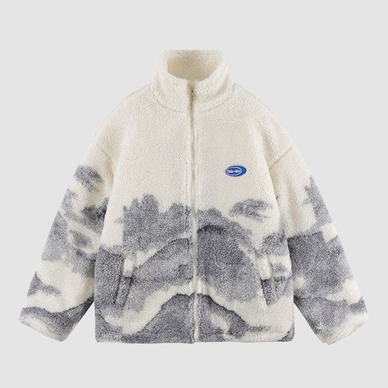 Egirl Outfits Women Retro Style Clothing – Painting Print Coat – White, XL