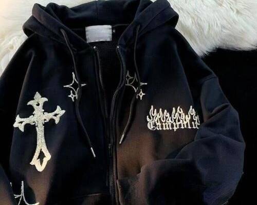 Y2k Oversized Women Hoodies Retro Hip Hop Jacket Gothic Embroidery Zip Up Sweats | eBay