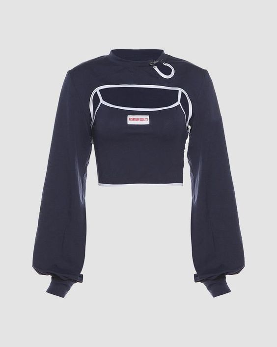 Details: Long-sleeve crop top with front cut-out and label designTop Length: CroppedSleeve Length: Long SleevesMaterials:95% Polyester   5% Spandex