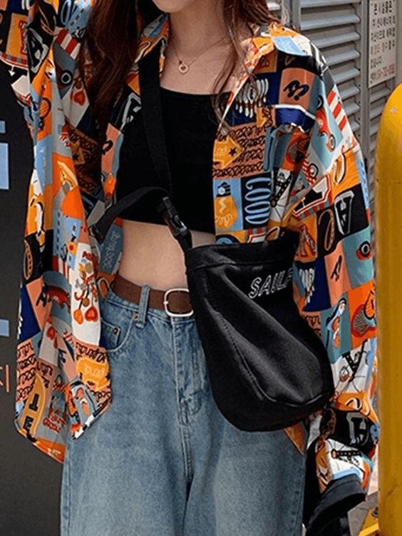 ⚡️Buy Vintage Mixed Print Long Sleeve Blouse Orange M under $14.00 in Shirts Online. Style: Casual, Street. Color: Orange. Fabric Content: Polyester. Fit Type: Regular. Neckline: Turndown Collar. Sleeve Length: Long Sleeve. ✓Free Shipping on all orders over US$69.