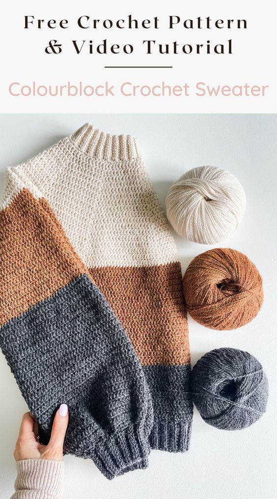 The Rocky Mountain Colourblock Crochet sweater is an easy beginner-friendly crochet pattern worked in one piece top-down.