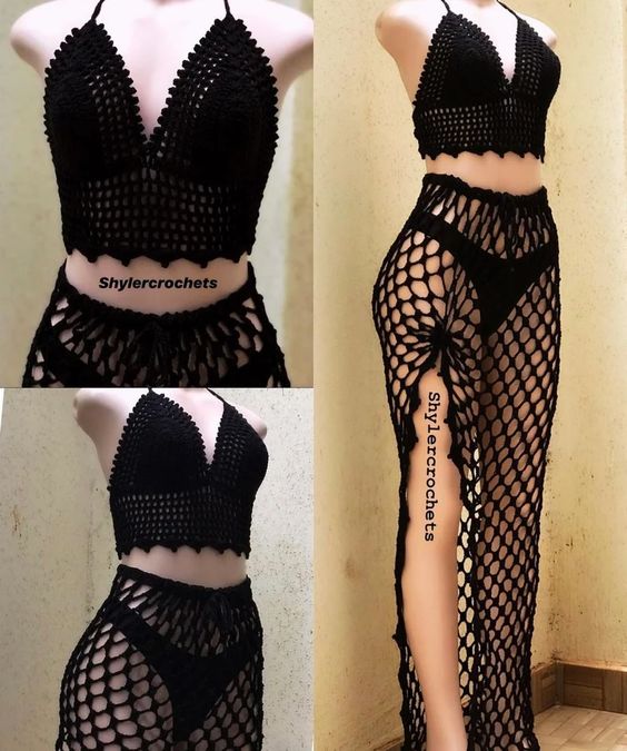 Crochet high slit mesh beach cover up skirt – Etsy Nederland