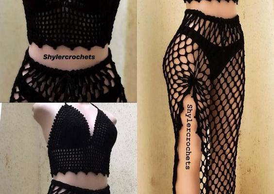 Crochet high slit mesh beach cover up skirt - Etsy Nederland