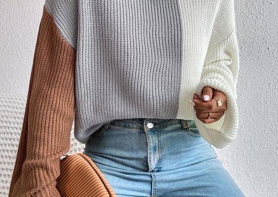 Colour Block Turtleneck Drop Shoulder Jumper