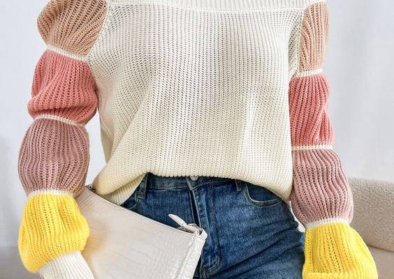 Colourblock Gathered Sleeve Jumper