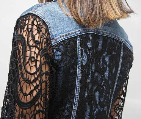 Cropped BOHO Denim Jacket Black lace Cover / Lace appliques / Boho Inspired Vintage Reworked jeans jacket/ Woman Denim Jacket/ SMALL – 2019 - Lace Diy