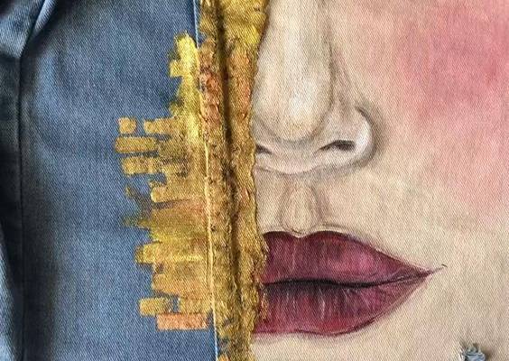 Hand painted custom denim jacket Gustav Klimt Golden tears | Etsy