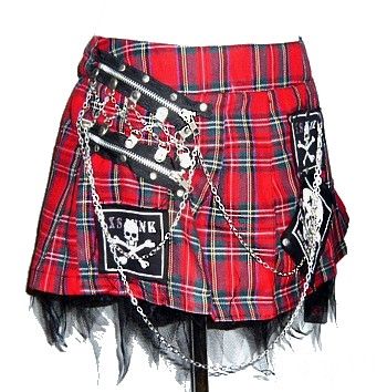 Gothic Rocker Skull Patch Punk Tartan Plaid Biker Tomb Metal Chain
