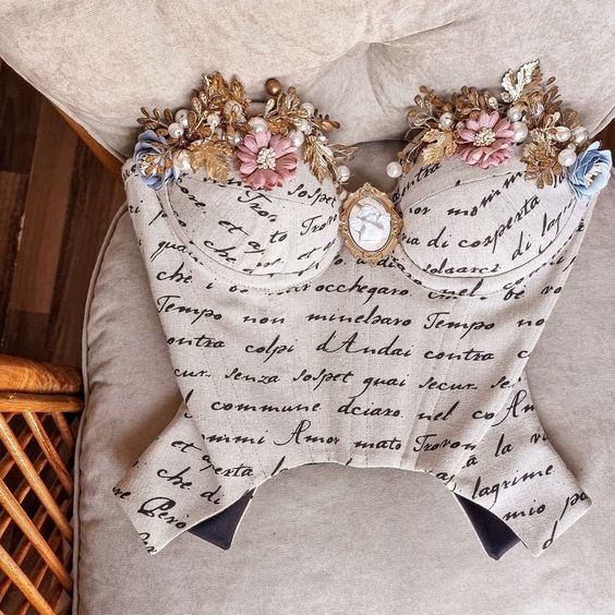 Vinatge Corset With Handwriting Litters Bodice Crop Handmade – Etsy