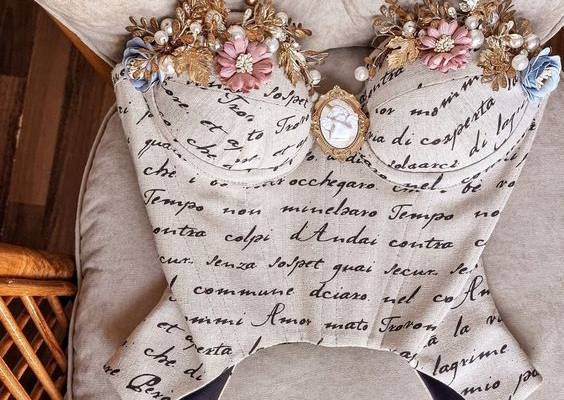 Vinatge Corset With Handwriting Litters Bodice Crop Handmade - Etsy