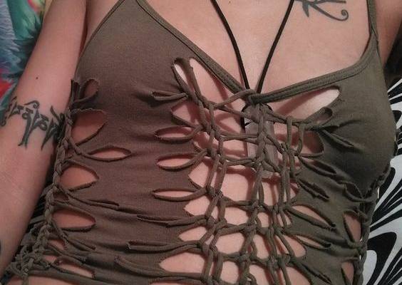 Olive green fairy weaved tank top  Tagged as a size... - Depop