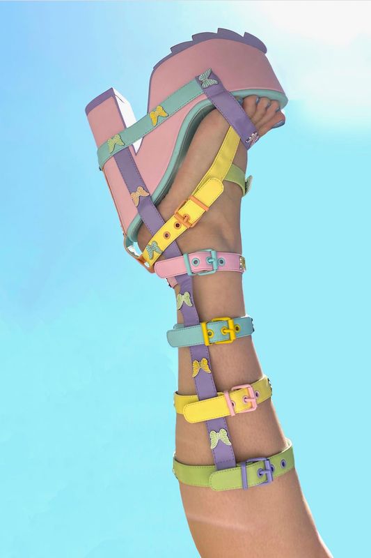 Butterfly Platform Gladiator Boots – Pastel / 6