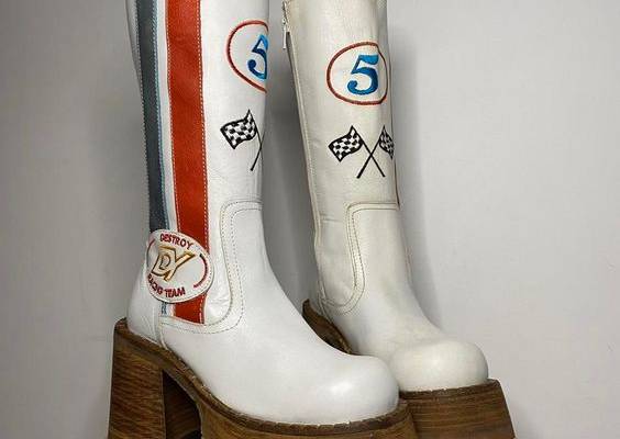 Y2K Deadstock ‘Destroy’ Racer Chunky Boots... - Depop
