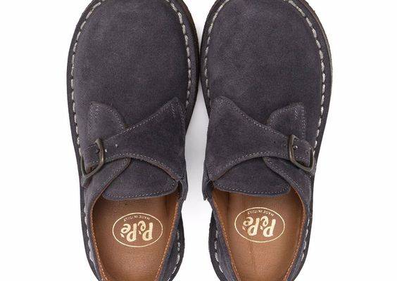 Dark grey leather buckle-fastening suede mocassins from PèPè featuring gunmetal-tone hardware, buckle fastening, round toe and low heel. | Pépé Buckle-Fastening Suede Mocassins