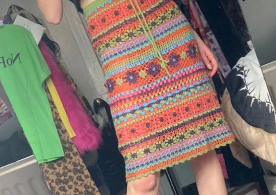 BA-TSU Batsu Club crochet multi colour knit long... - Depop