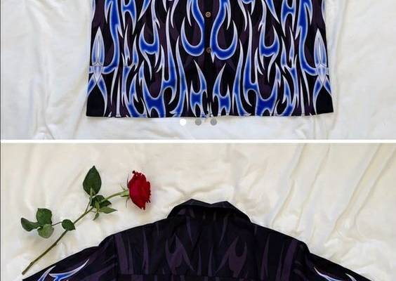 Black and Blue Flame Button Up
