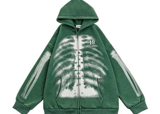 VANCARHELL X-Ray Zip Up Hoodie - GREEN / L